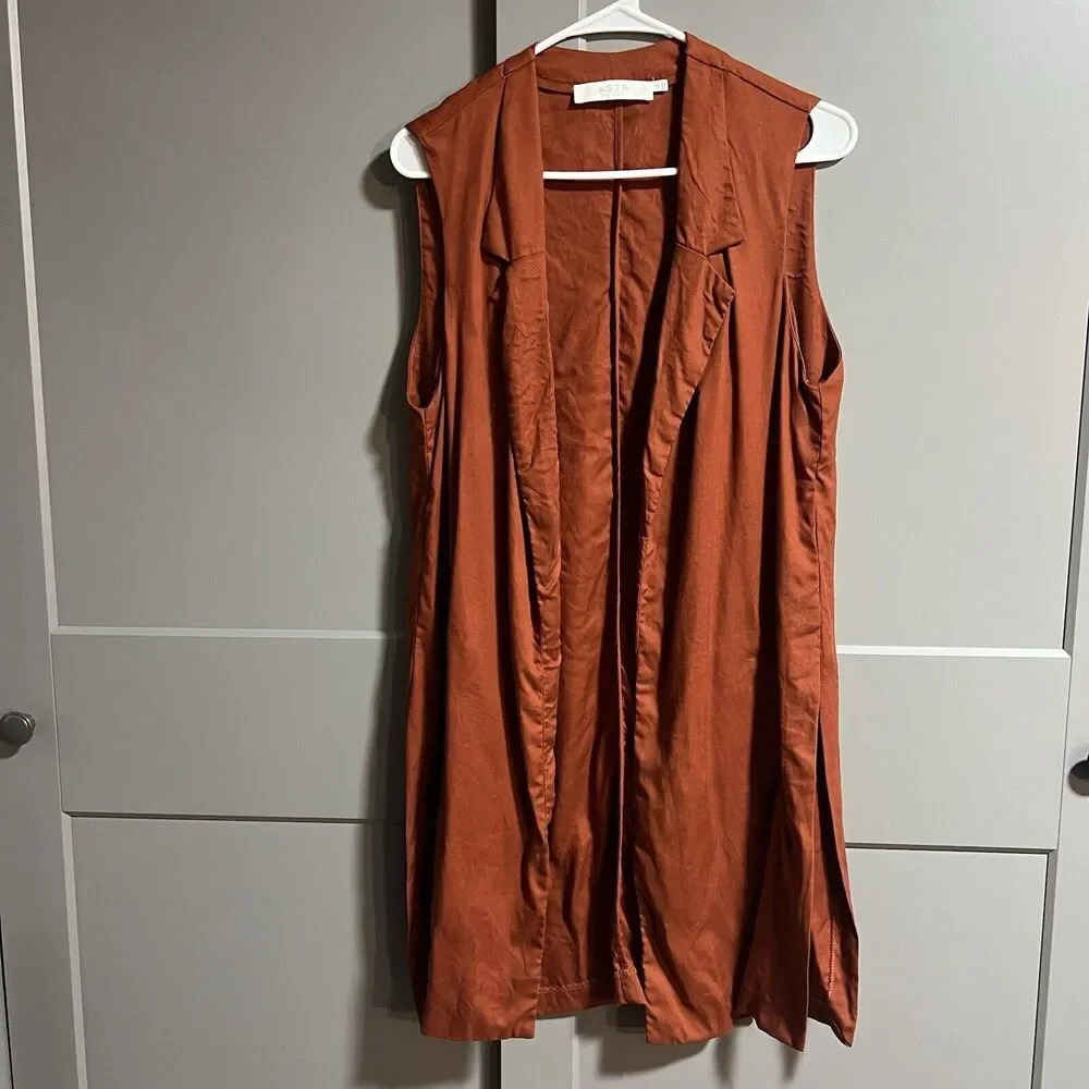 Astr The Label Womens Side Slit Open Front Vest Cardigan Brown Size XS